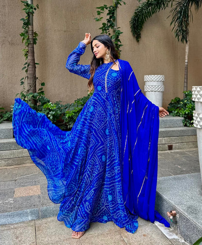 Lapiz Blue Bandhani Anarkali