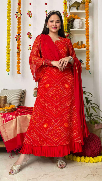 Classic Red Bandhej Anarkali