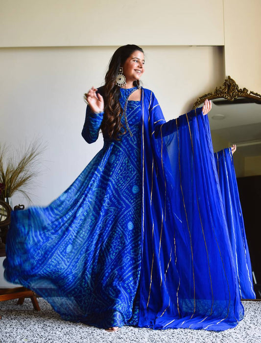 Lapiz Blue Bandhani Anarkali