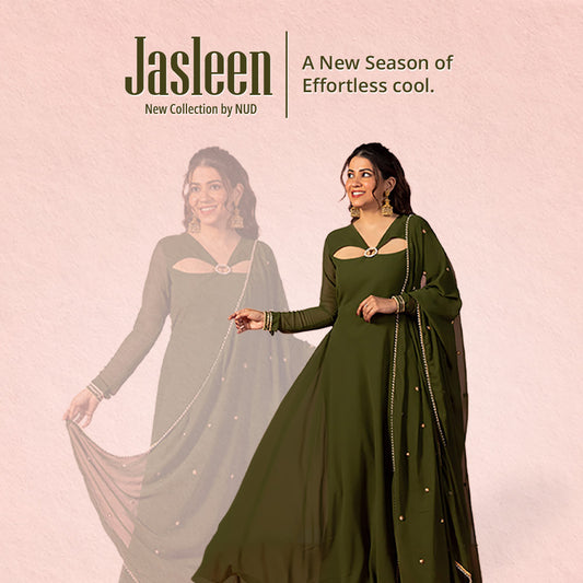Olive Green Blossom Cutout Anarkali with Dupatta