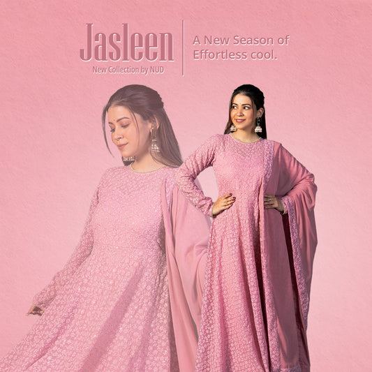 Dusty Pink Schifli Anarkali with Dupatta