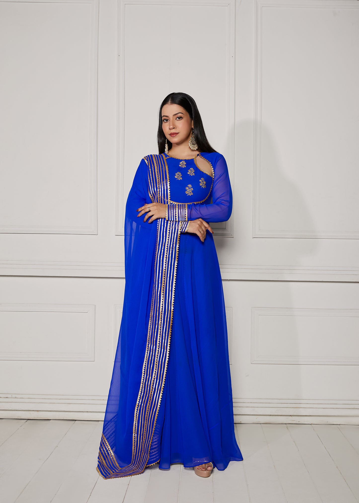 Arabian Blue Crescent Anarkali with Dupatta