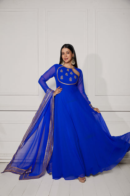 Arabian Blue Crescent Anarkali with Dupatta