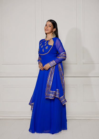 Arabian Blue Crescent Anarkali with Dupatta