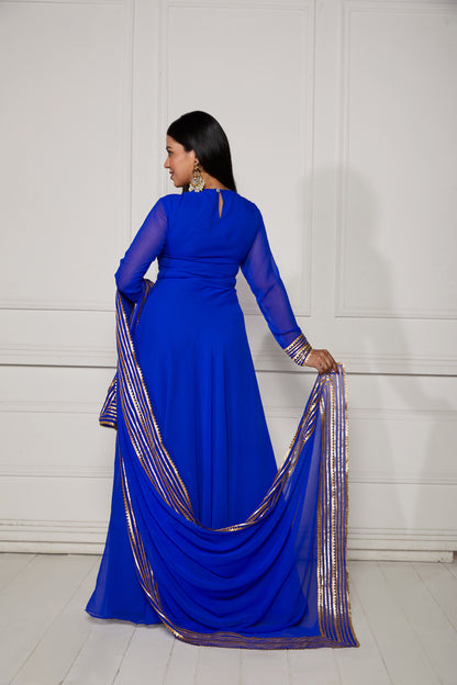 Arabian Blue Crescent Anarkali with Dupatta