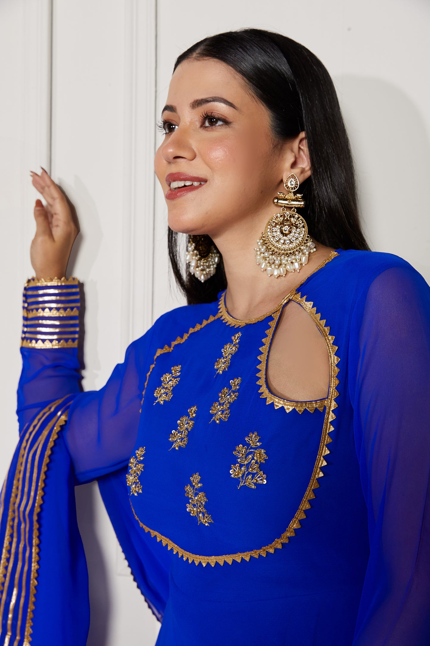 Arabian Blue Crescent Anarkali with Dupatta