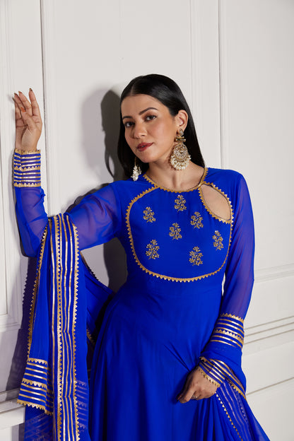 Arabian Blue Crescent Anarkali with Dupatta