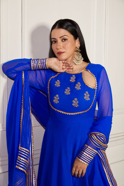 Arabian Blue Crescent Anarkali with Dupatta