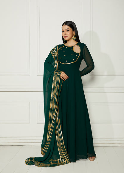 Jade Green Crescent Anarkali with Dupatta