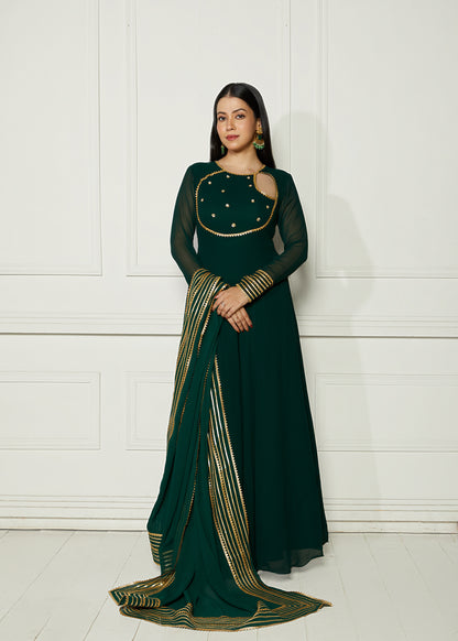 Jade Green Crescent Anarkali with Dupatta