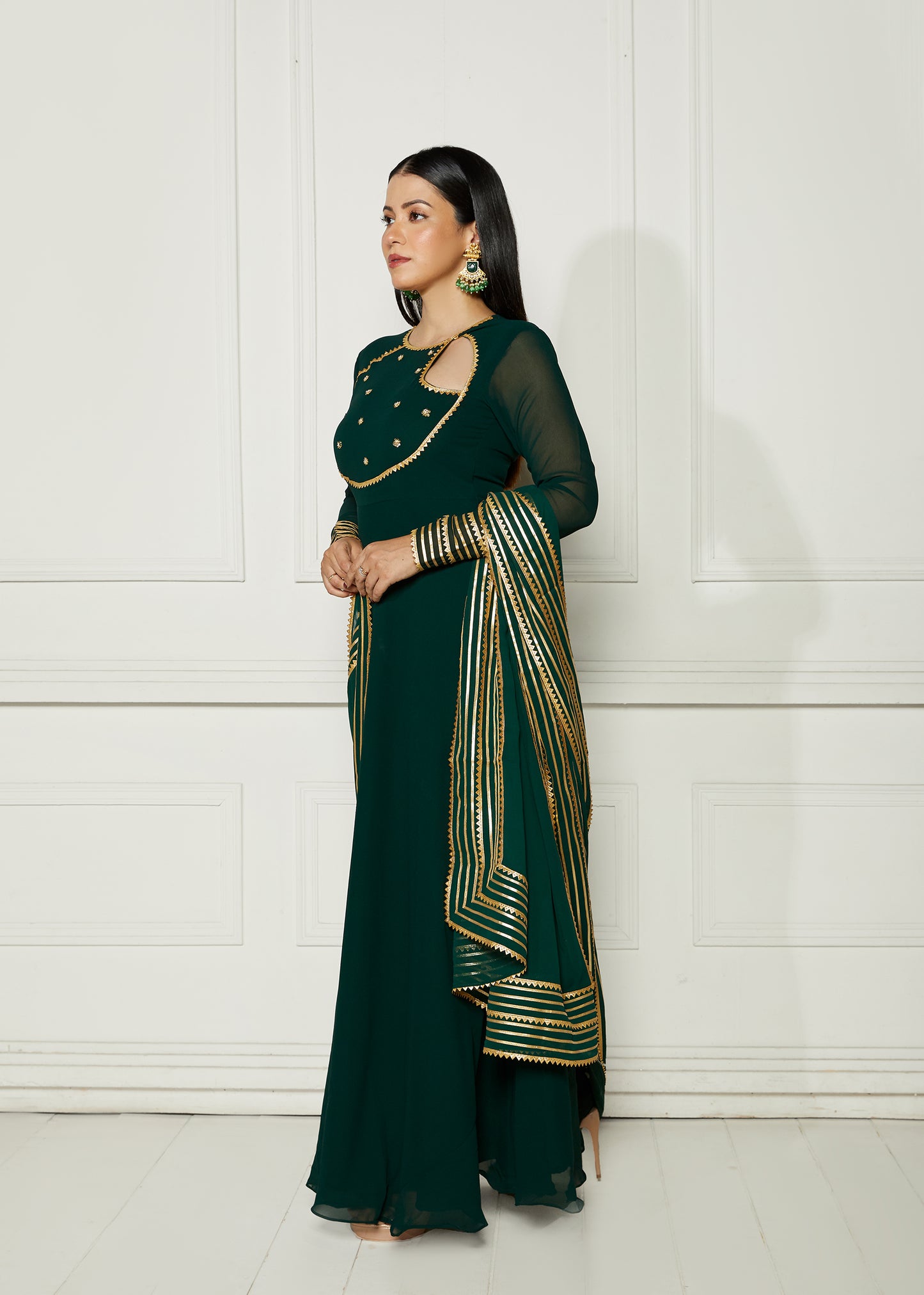 Jade Green Crescent Anarkali with Dupatta