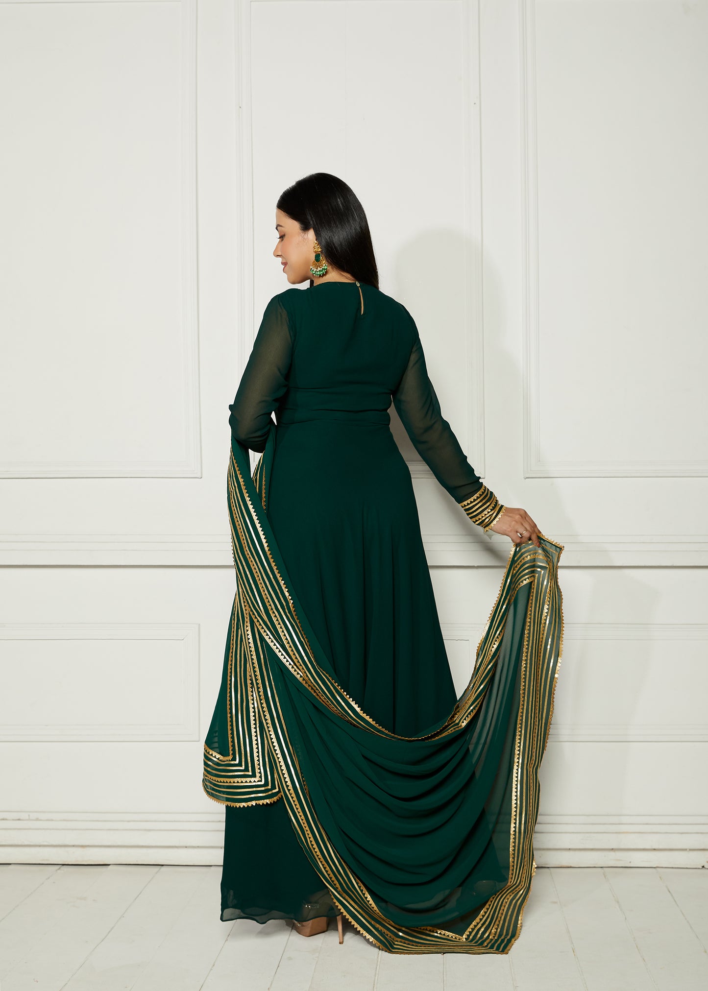 Jade Green Crescent Anarkali with Dupatta