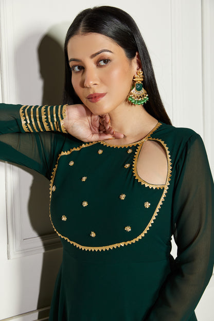 Jade Green Crescent Anarkali with Dupatta