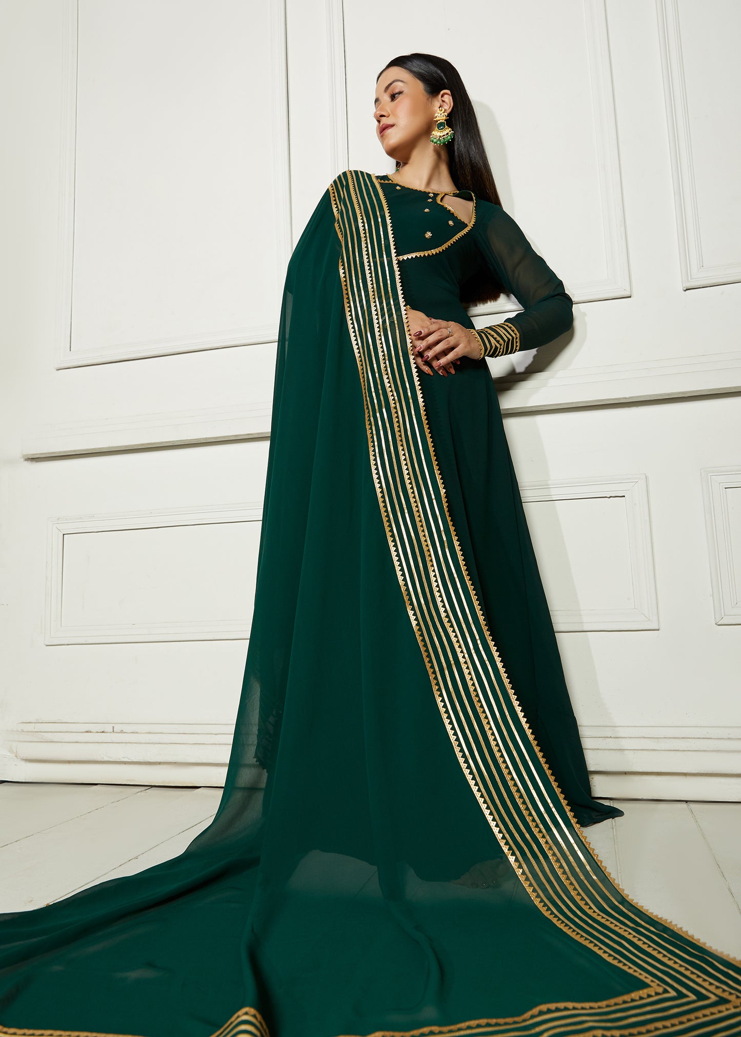 Jade Green Crescent Anarkali with Dupatta