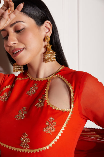 Tropical Tangerine Crescent Anarkali with Dupatta