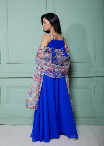 Marine Blue Strappy Anarkali with Dupatta