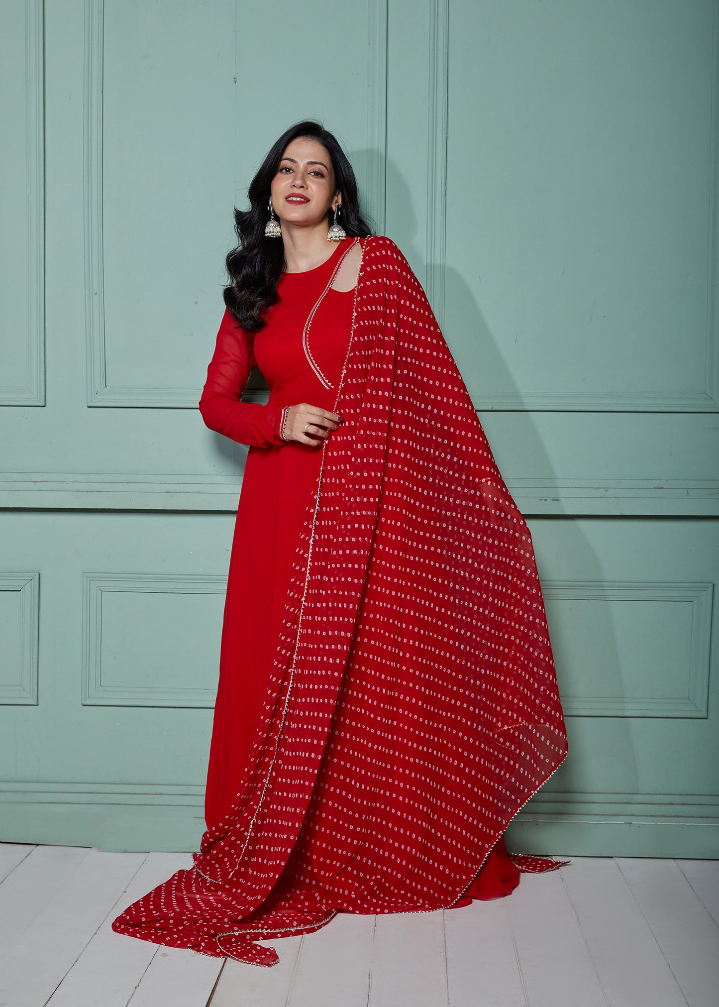 Ruby Woo Anarkali with Bandhani Dupatta