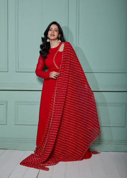 Ruby Woo Anarkali with Bandhani Dupatta