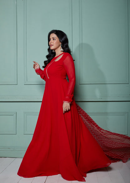 Ruby Woo Anarkali with Bandhani Dupatta