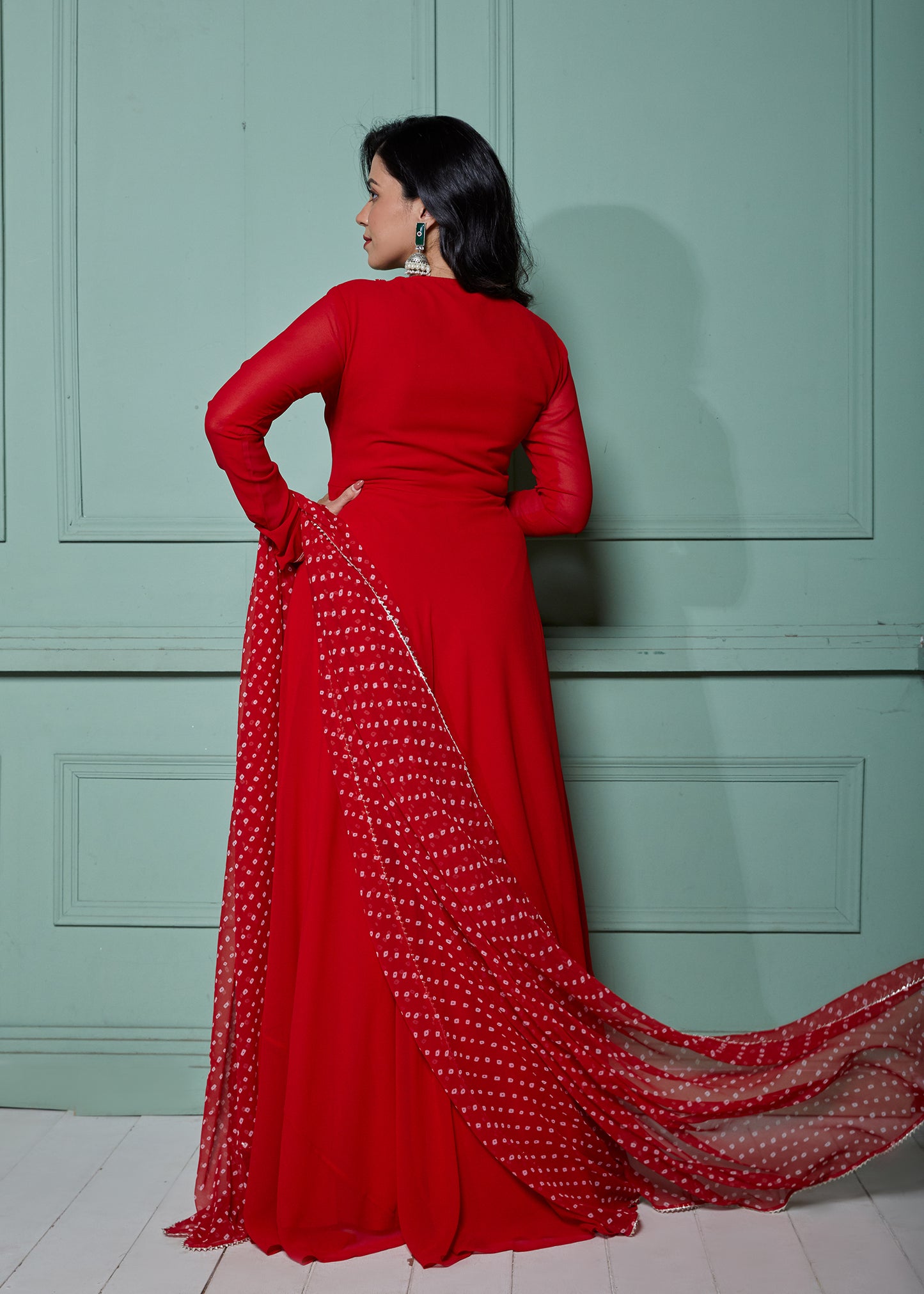 Ruby Woo Anarkali with Bandhani Dupatta