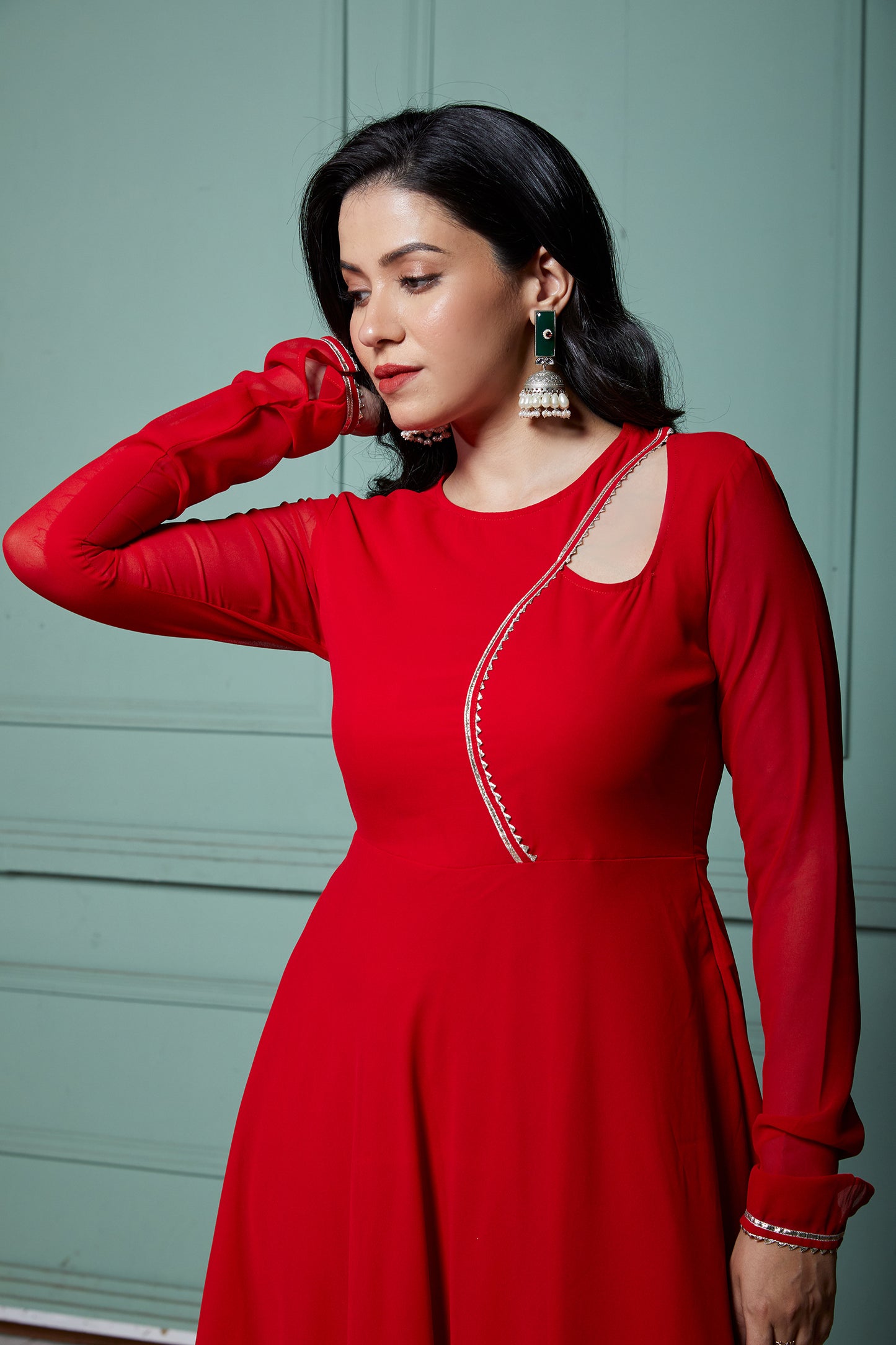 Ruby Woo Anarkali with Bandhani Dupatta