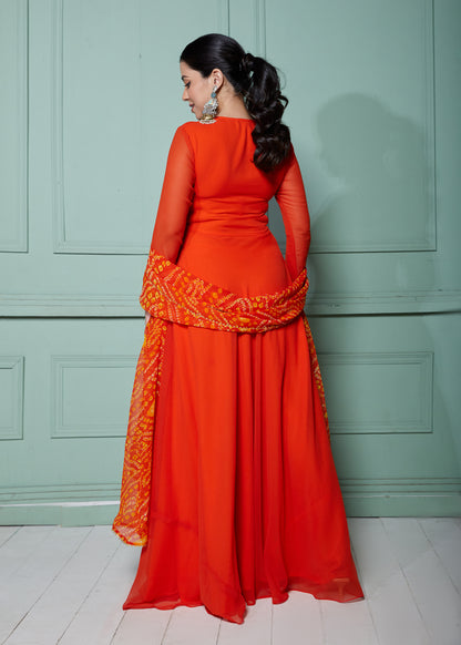 Burnt Orange Anarkali with Bandhani Dupatta