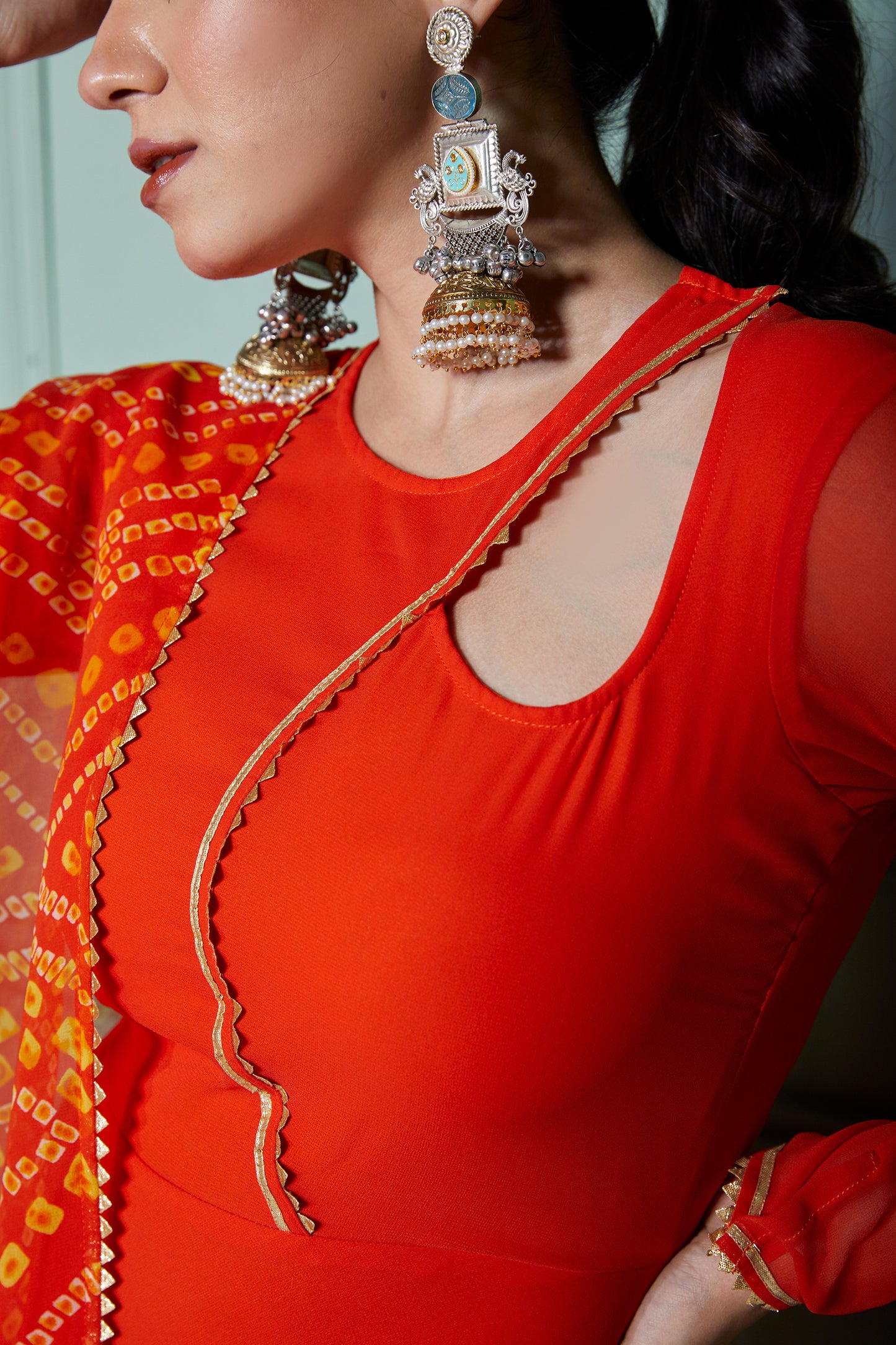 Burnt Orange Anarkali with Bandhani Dupatta