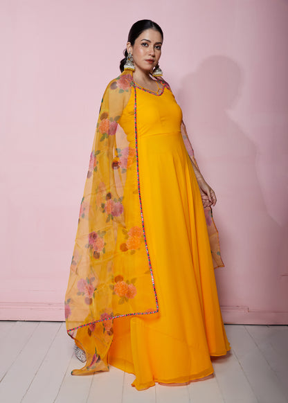 Sunflower Yellow Anarkali with Dupatta