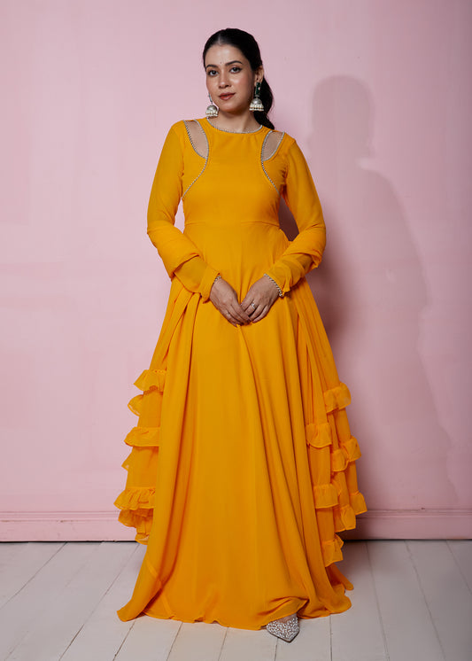 Amber Yellow Anarkali with Dupatta