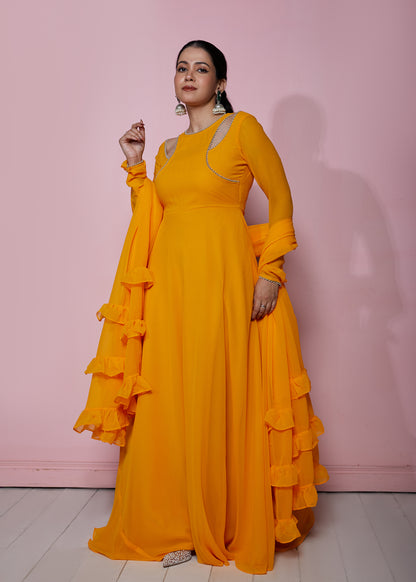 Amber Yellow Anarkali with Dupatta