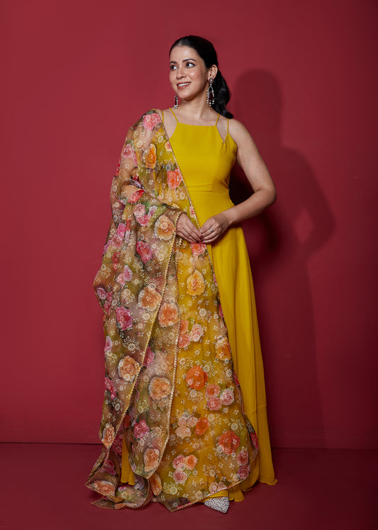 Canary Yellow Anarkali with Dupatta