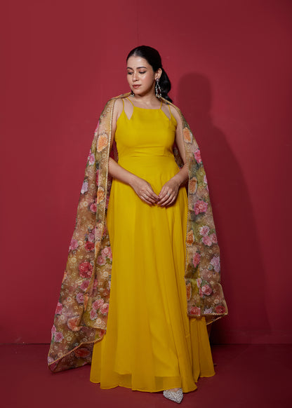 Canary Yellow Anarkali with Dupatta