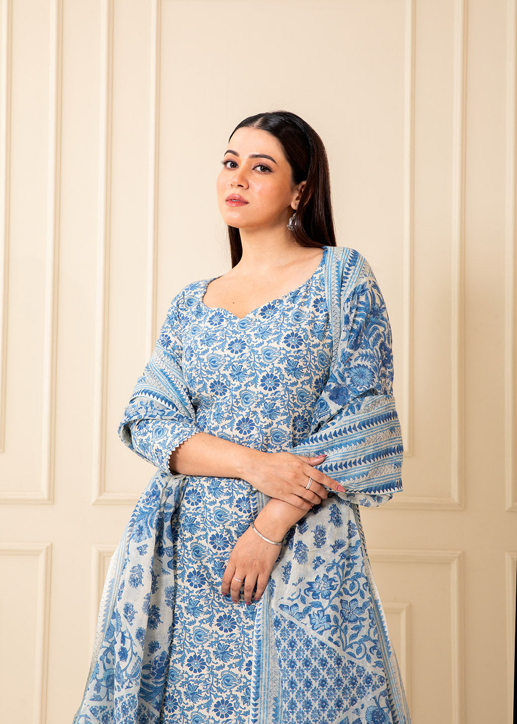 Raza Blue Printed Cotton Kurta Set with Dupatta