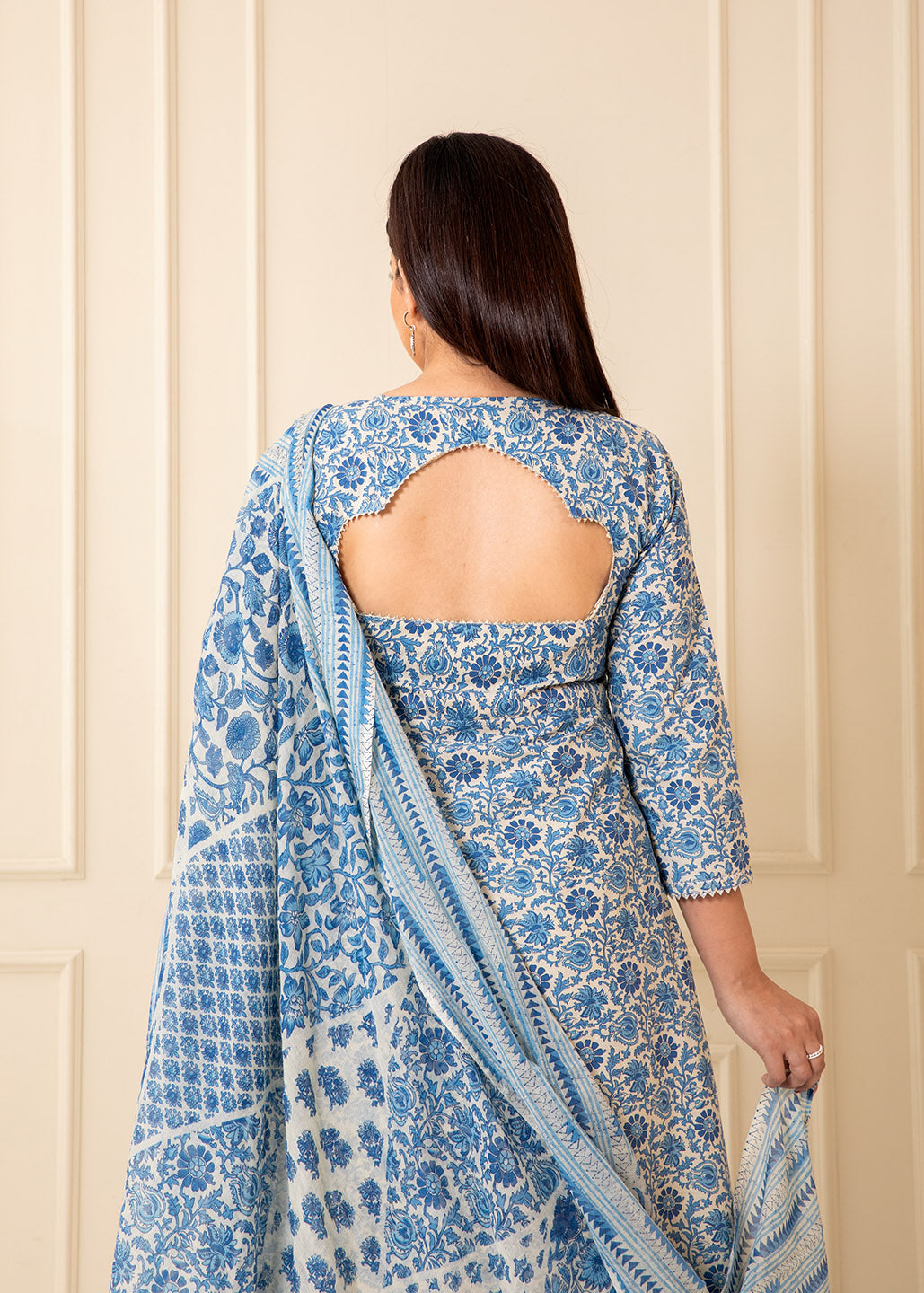 Raza Blue Printed Cotton Kurta Set with Dupatta
