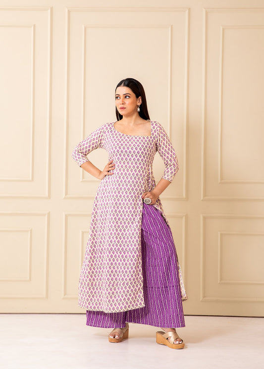Violet Oasis Printed Cotton Kurta Set