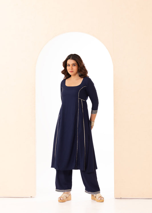 Regal Blue Square Neck Cotton Kurta Set