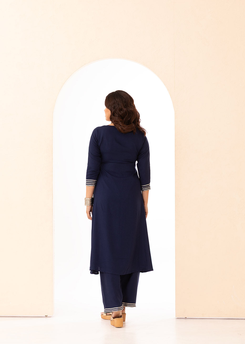 Regal Blue Square Neck Cotton Kurta Set