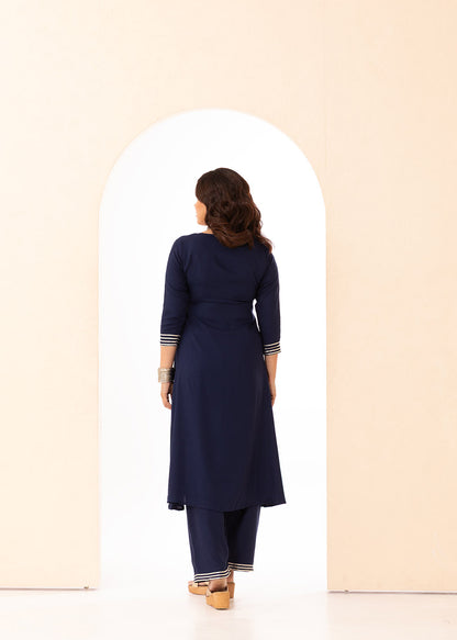 Regal Blue Square Neck Cotton Kurta Set