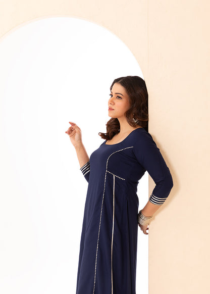 Regal Blue Square Neck Cotton Kurta Set