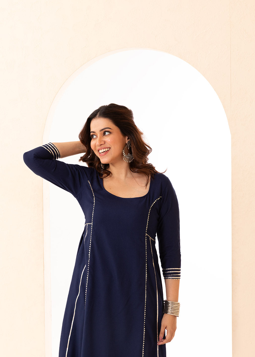 Regal Blue Square Neck Cotton Kurta Set