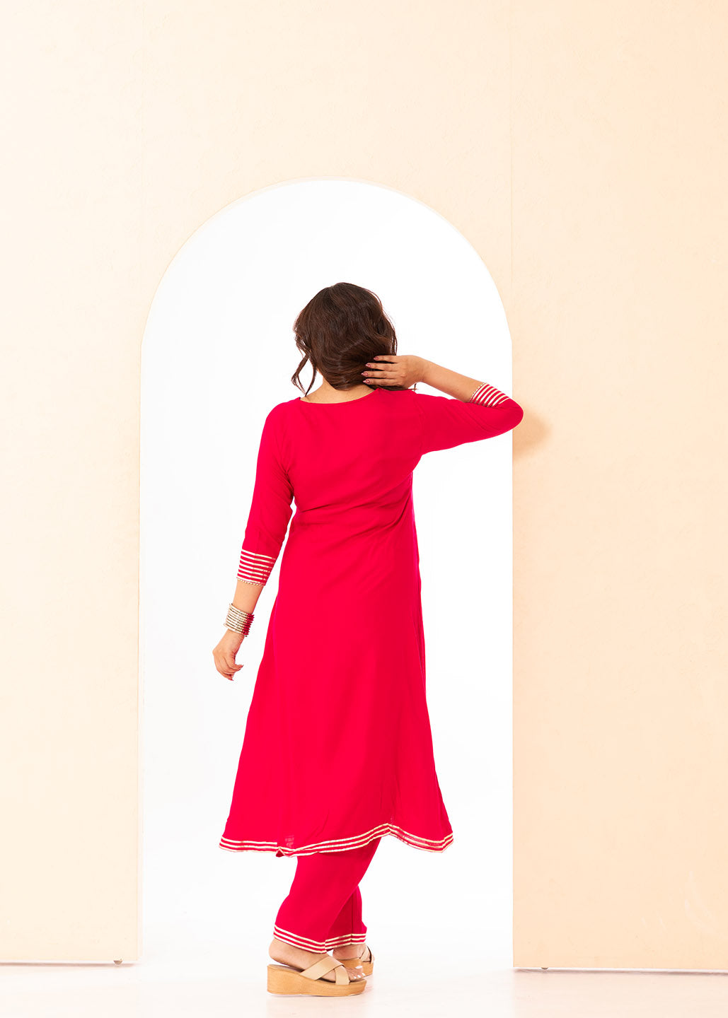 Vibrant Magenta Front Pleated Kurta Set
