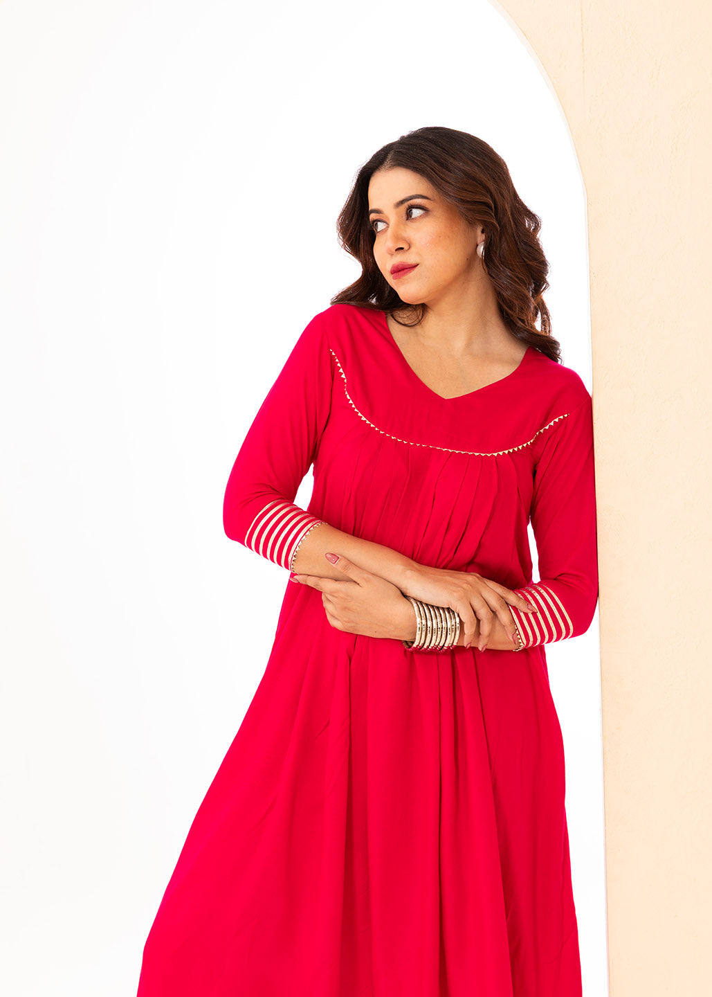 Vibrant Magenta Front Pleated Kurta Set