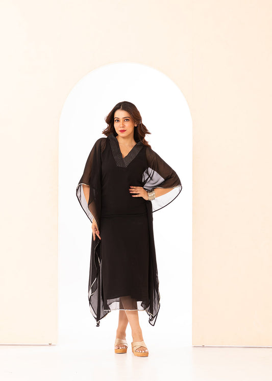 Ebony Black Embroidered Kaftan Set