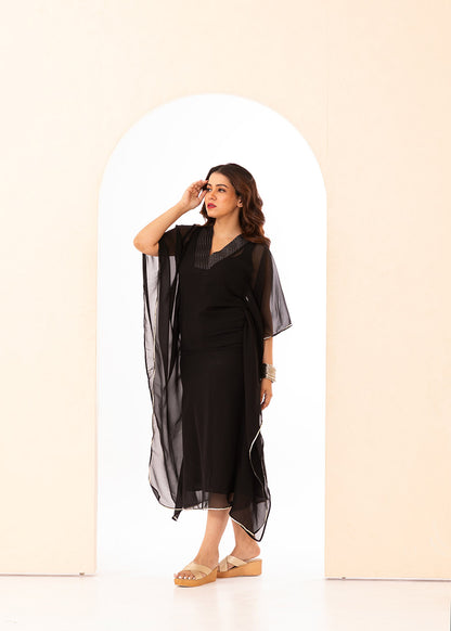 Ebony Black Embroidered Kaftan Set