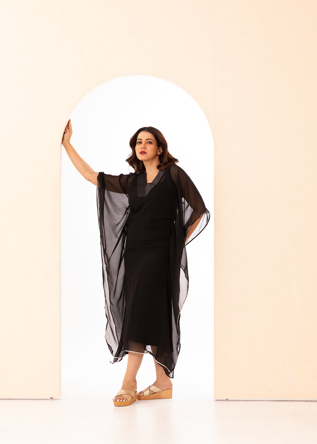 Ebony Black Embroidered Kaftan Set