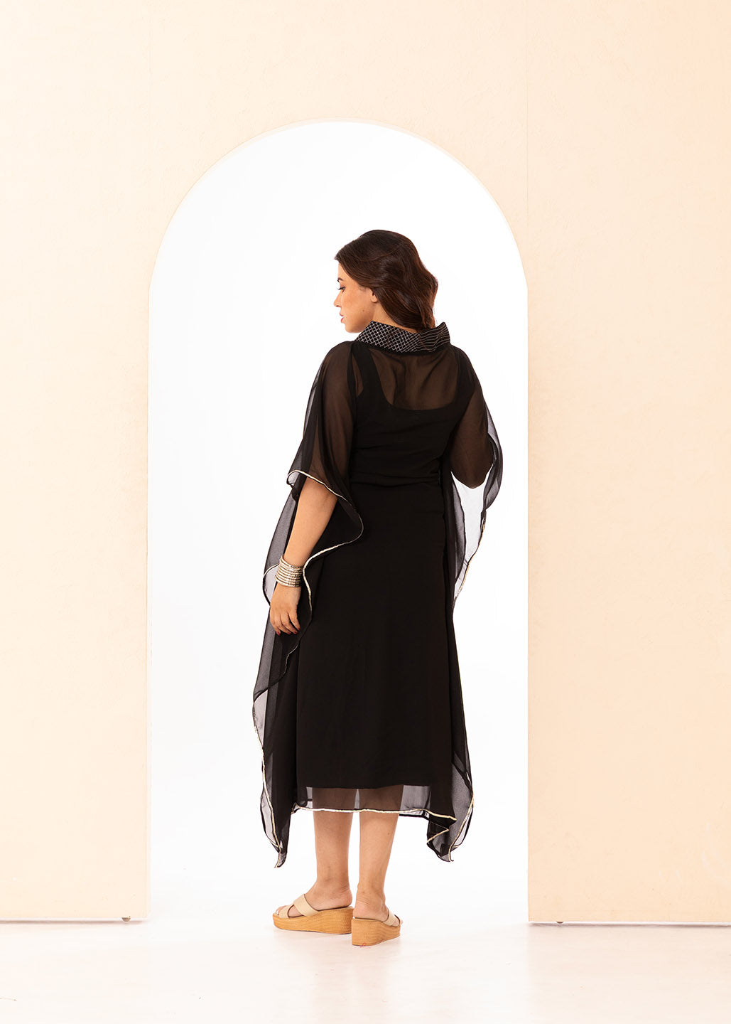 Ebony Black Embroidered Kaftan Set