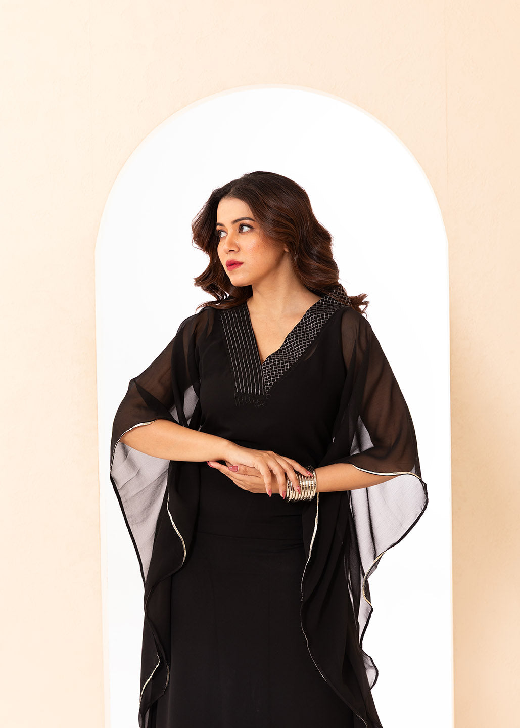 Ebony Black Embroidered Kaftan Set