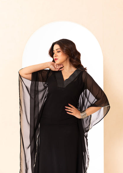 Ebony Black Embroidered Kaftan Set