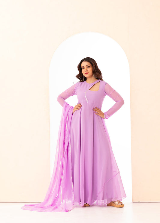 Lavender Keyhole Anarkali with Dupatta