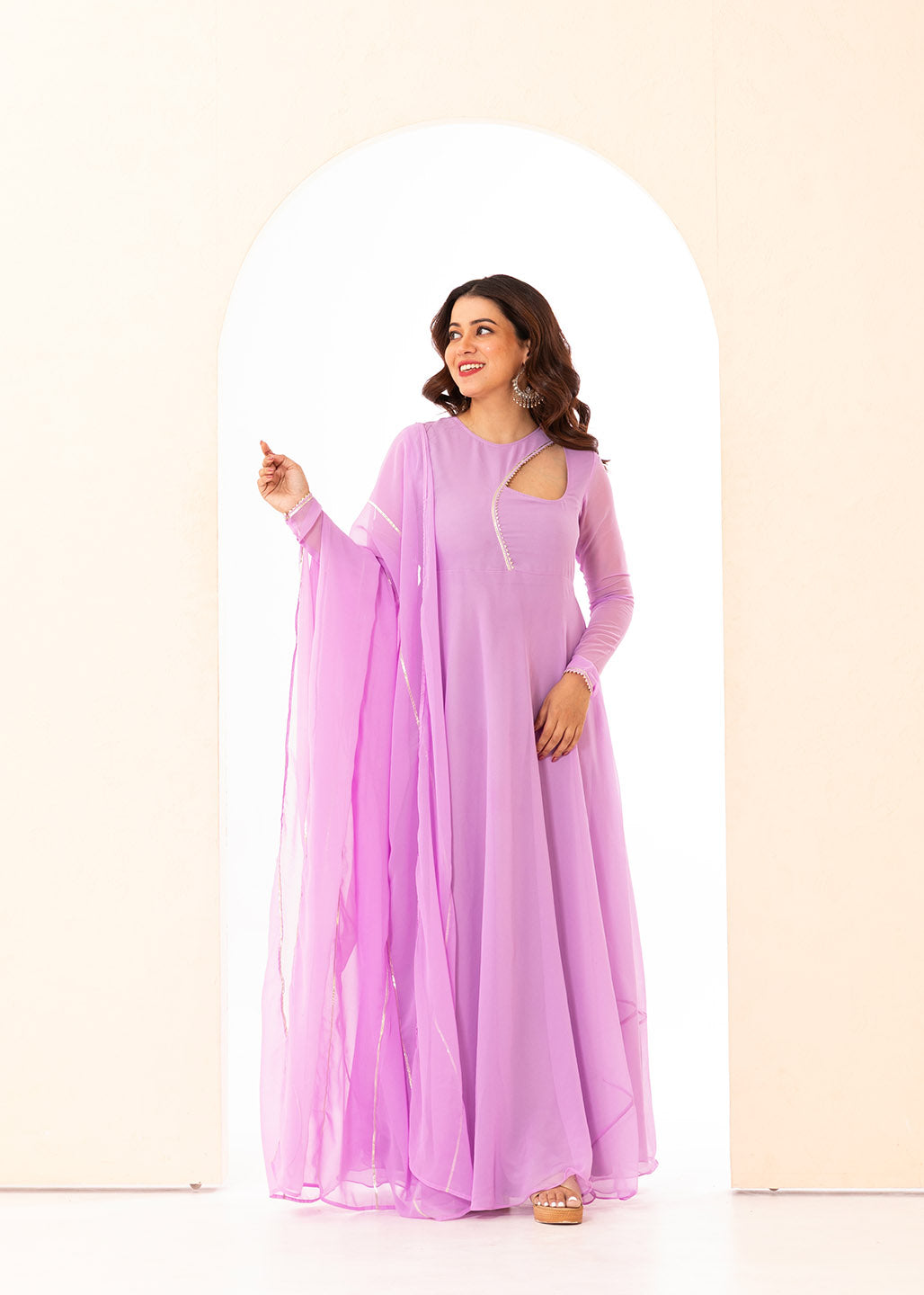 Lavender Keyhole Anarkali with Dupatta